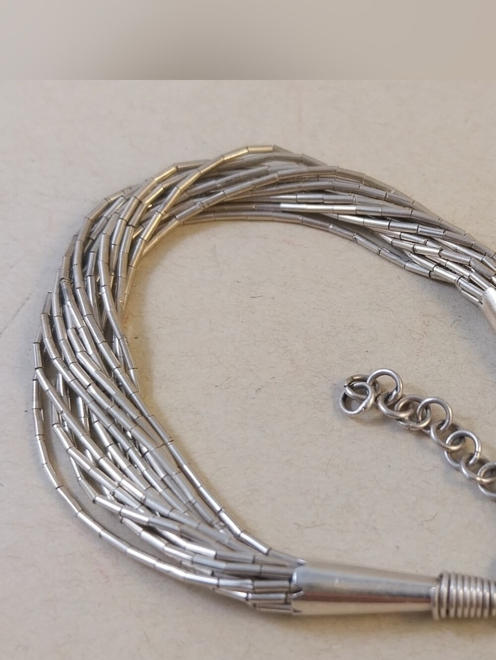 Vintage Sterling Silver Multi-Strand Tube Bead Bracelet - Women's Jewelry